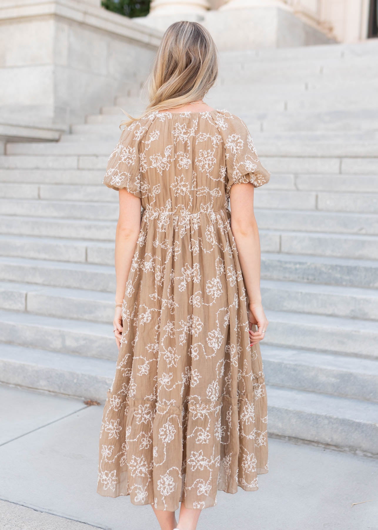 Esther Light Mocha Embroidered Dress