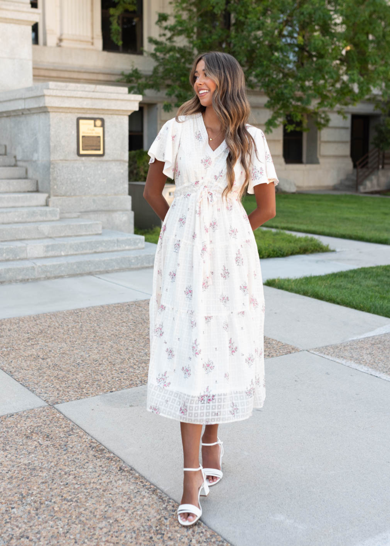 Ethina Cream Floral Tiered Dress