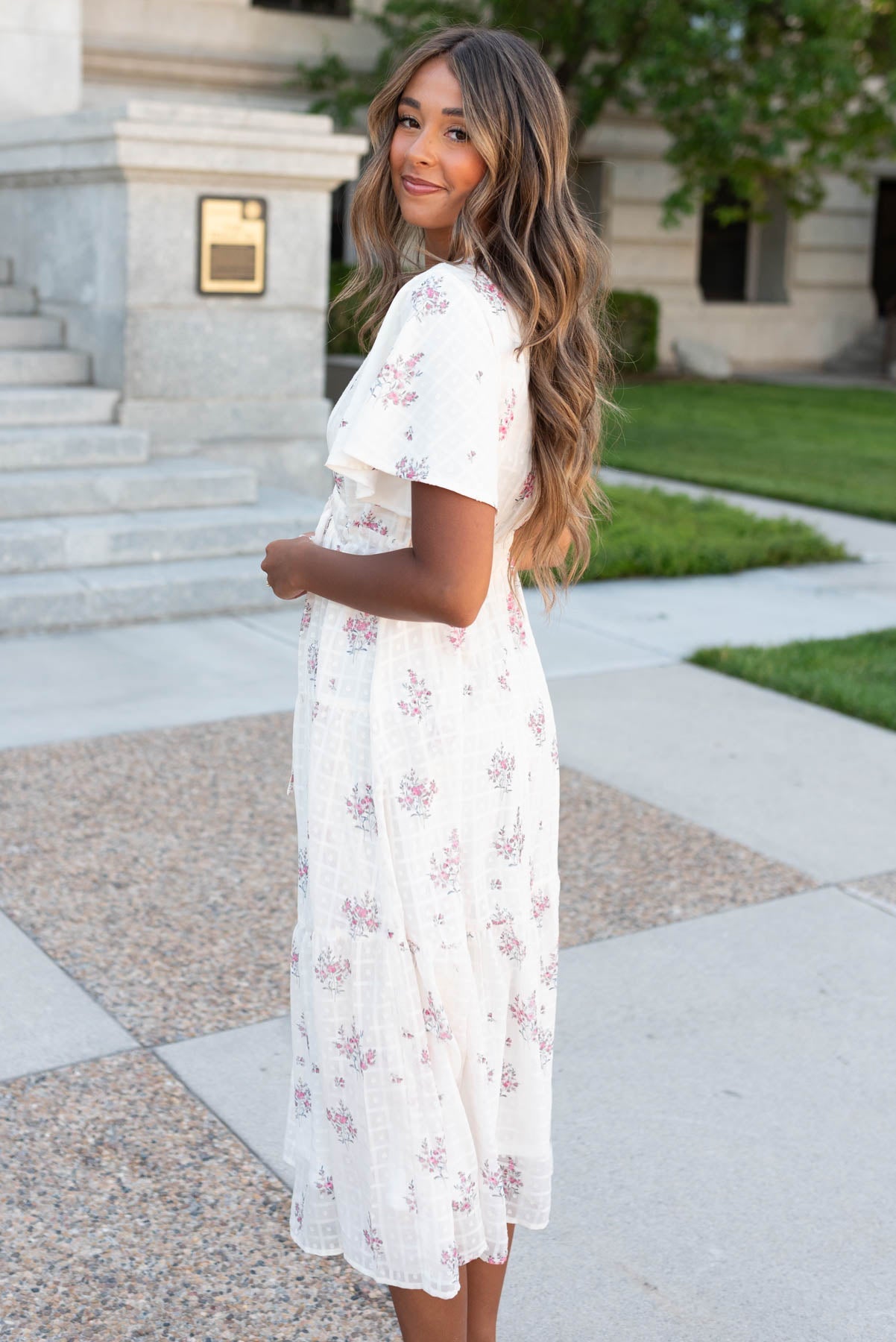 Ethina Cream Floral Tiered Dress
