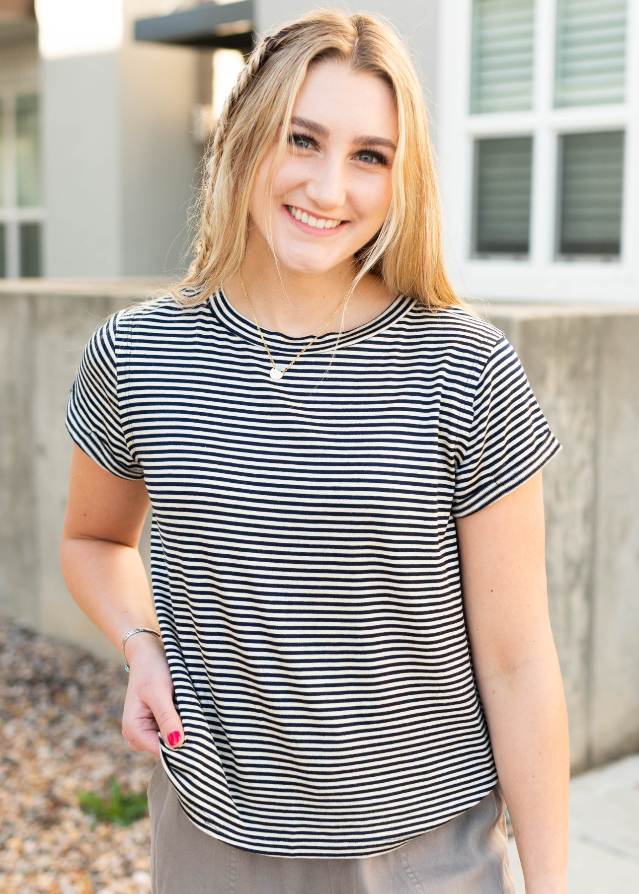 Evalyn Navy Stripe Top