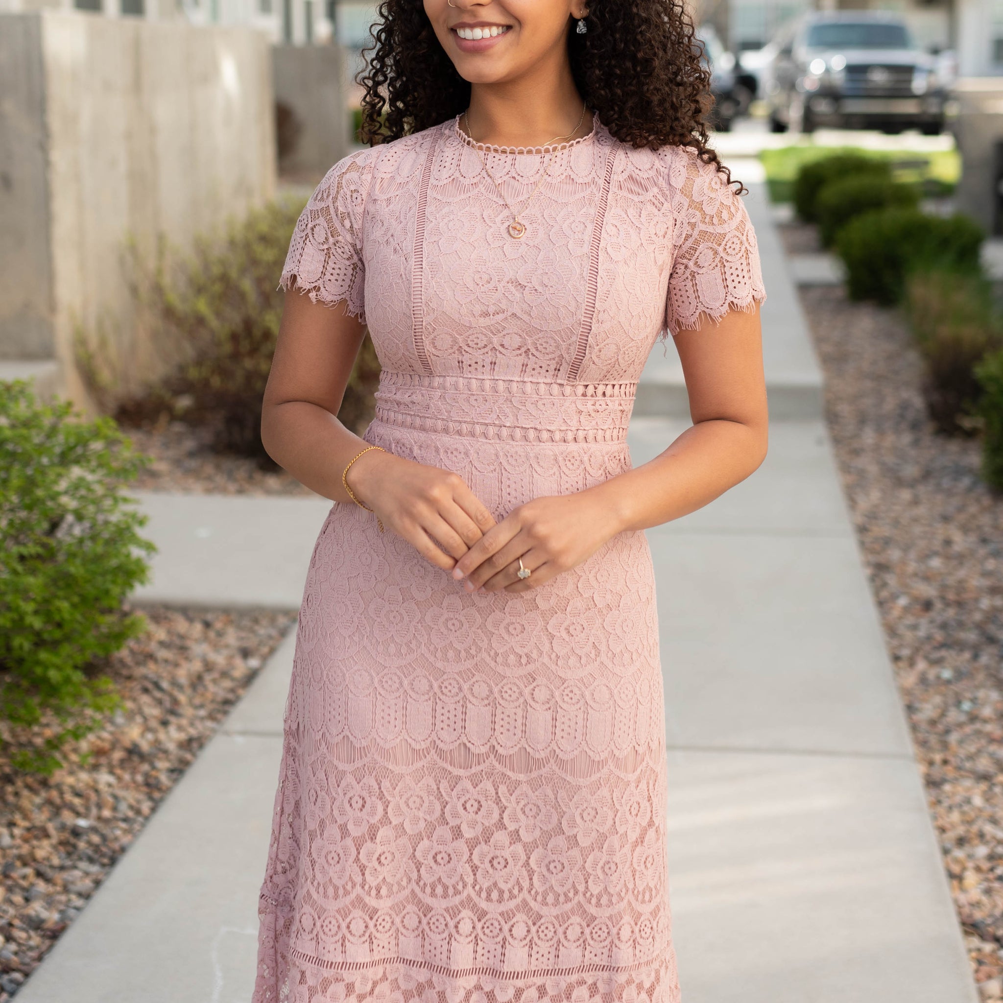 Evangeline Dusty Pink Lace Dress