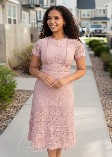 Evangeline Dusty Pink Lace Dress