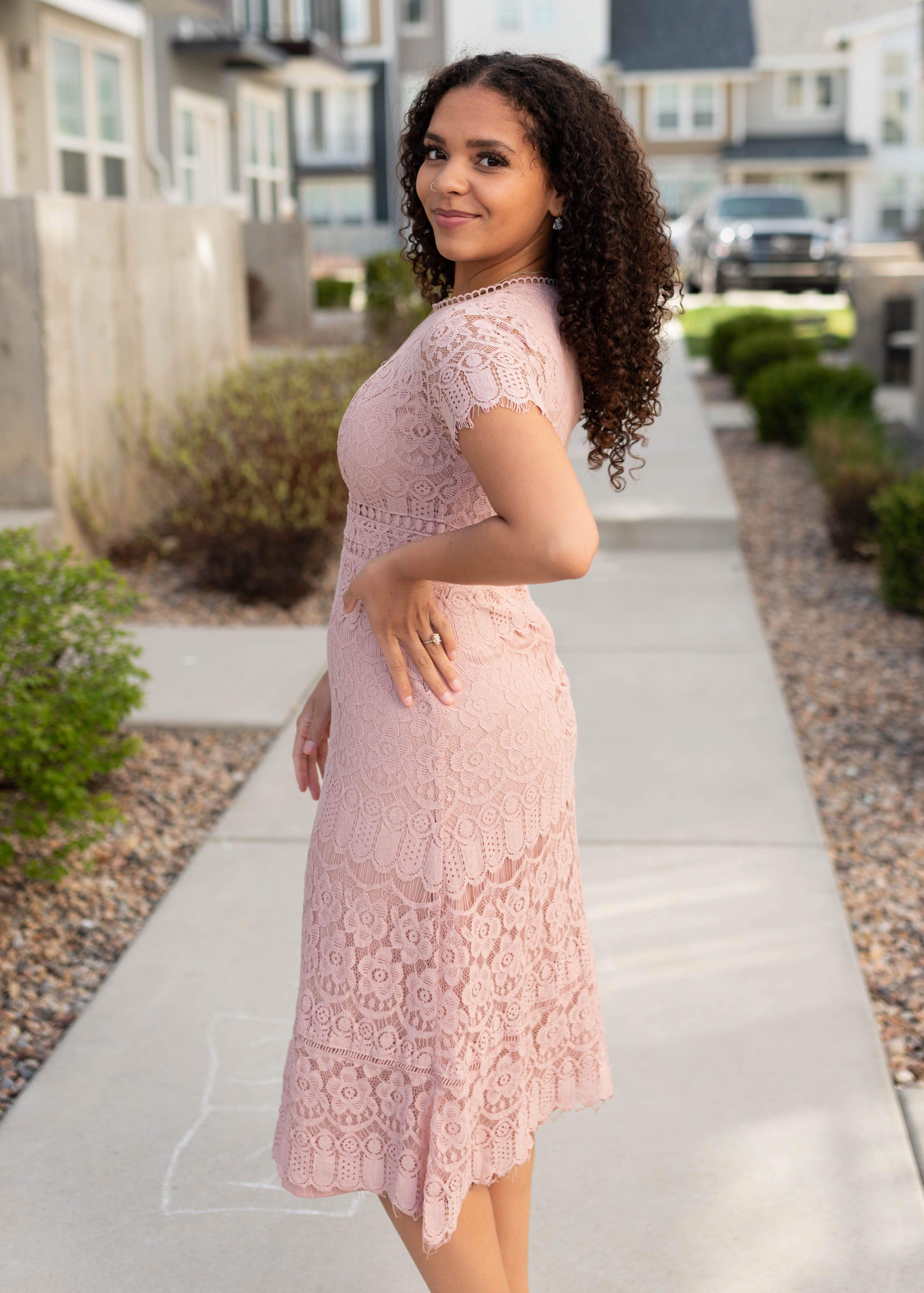 Evangeline Dusty Pink Lace Dress