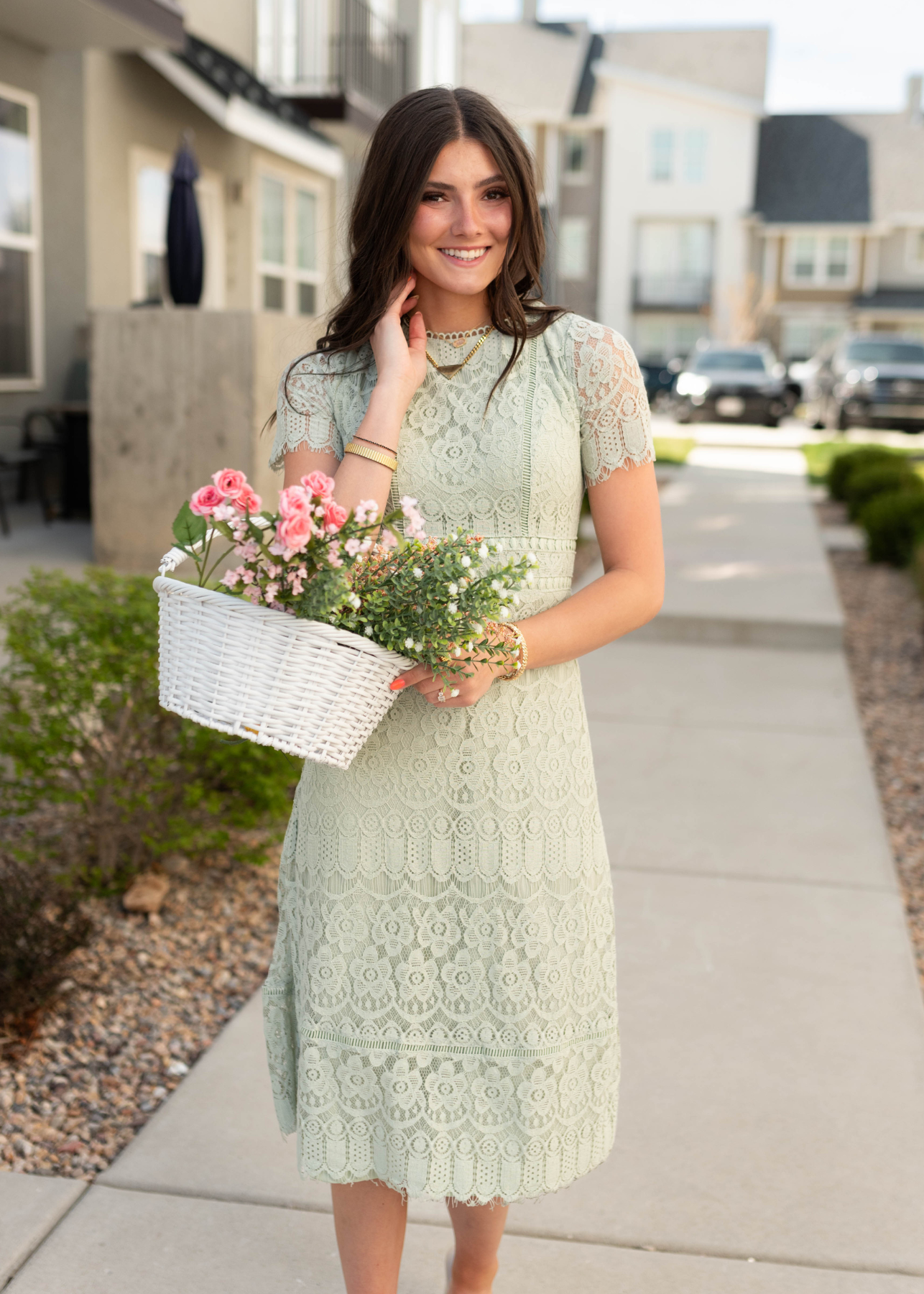 Evangeline Light Sage Lace Dress
