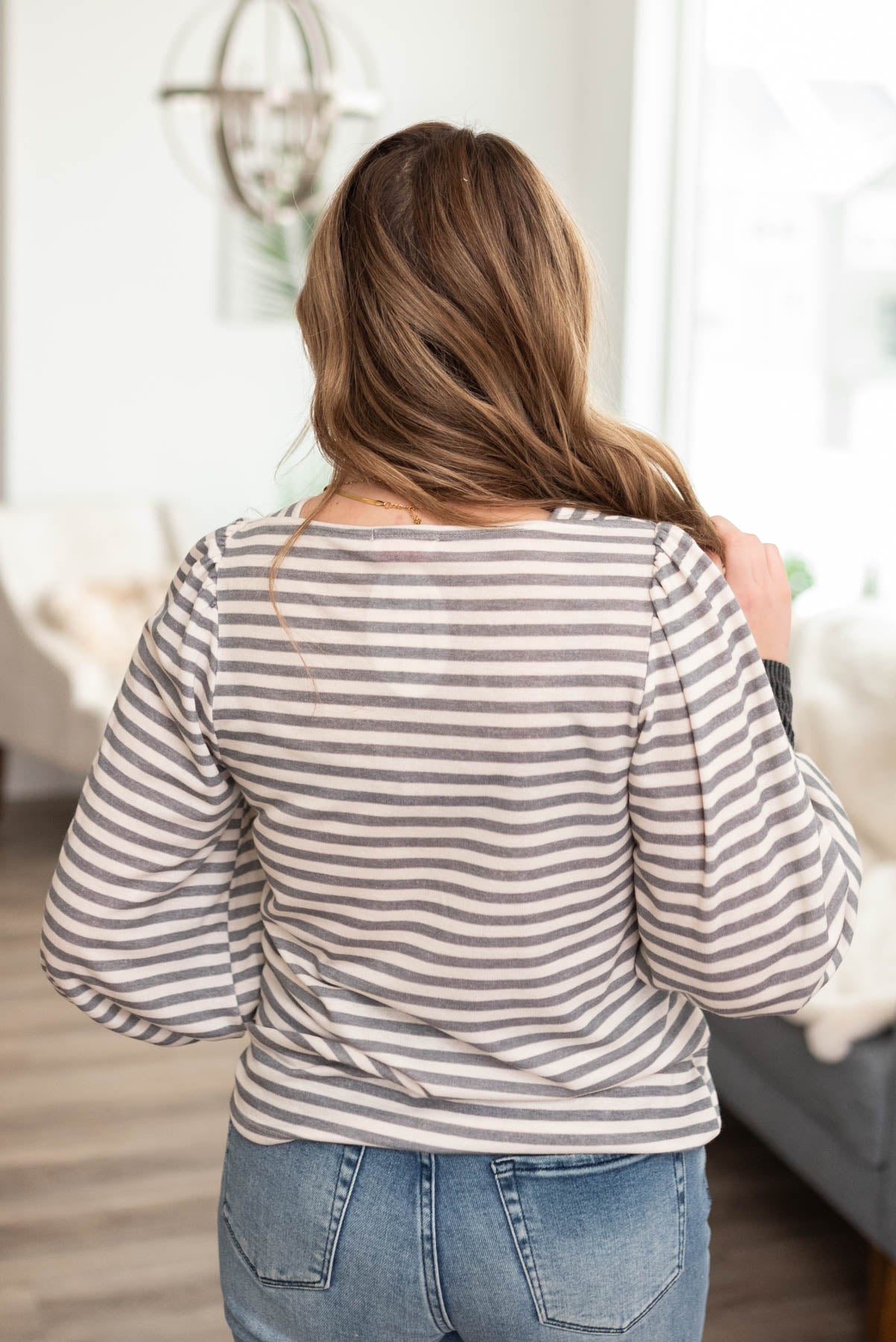 Evanna Grey Striped Long Sleeve Top