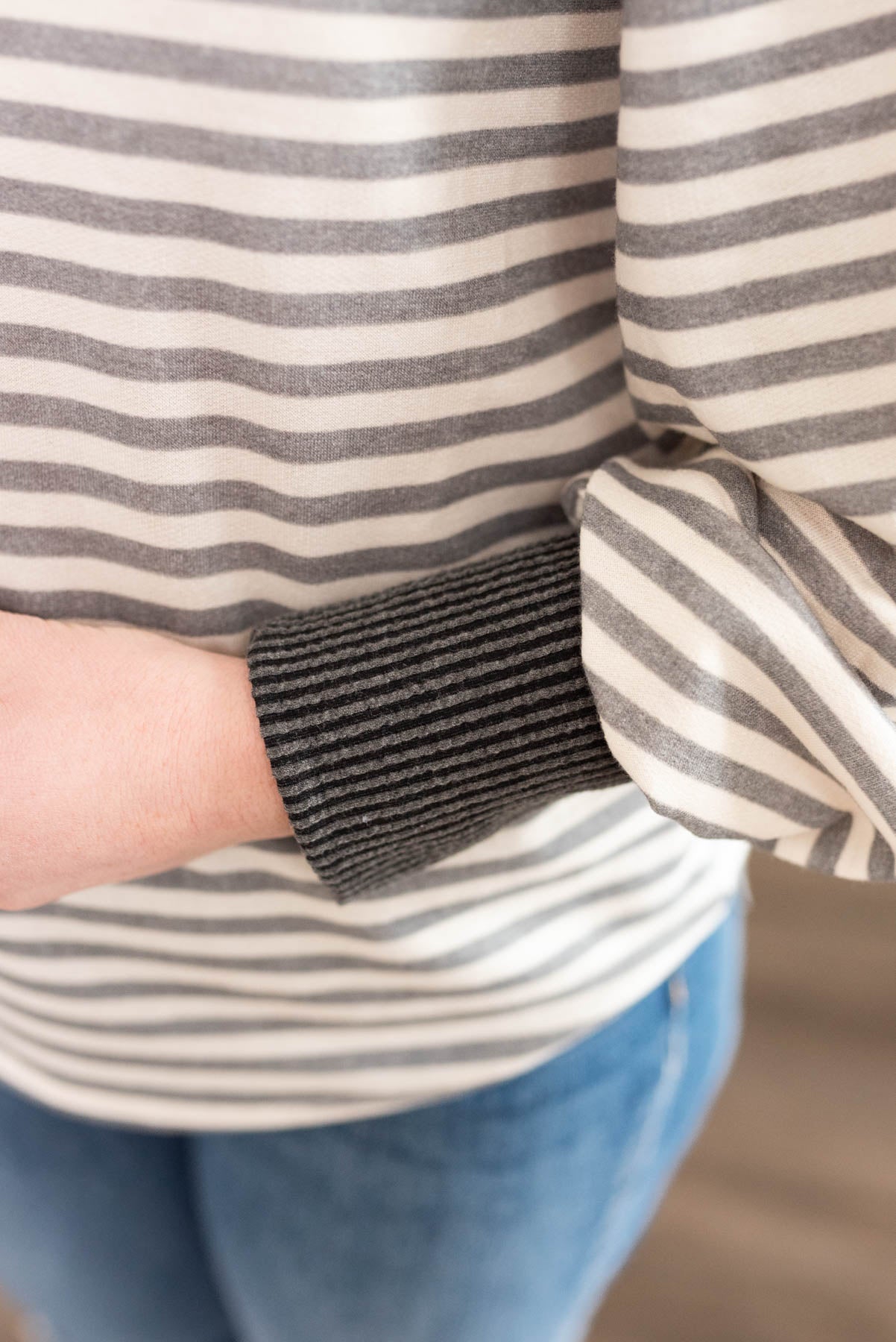 Evanna Grey Striped Long Sleeve Top