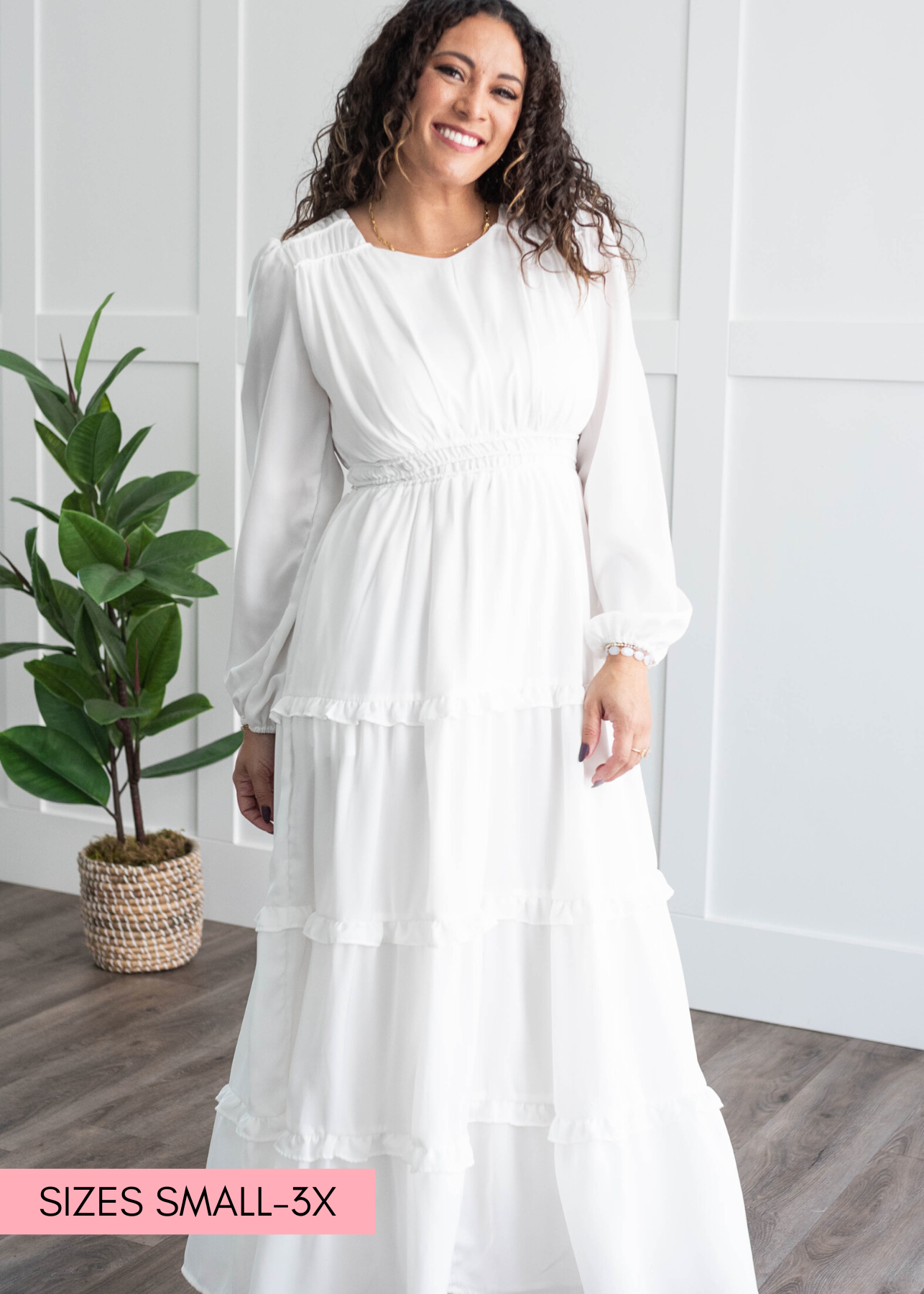 Evelina White Tiered Dress