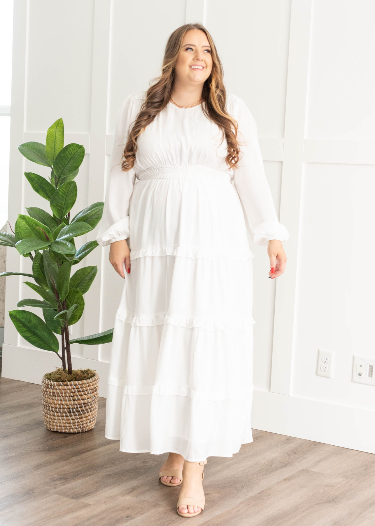 Evelina White Tiered Dress