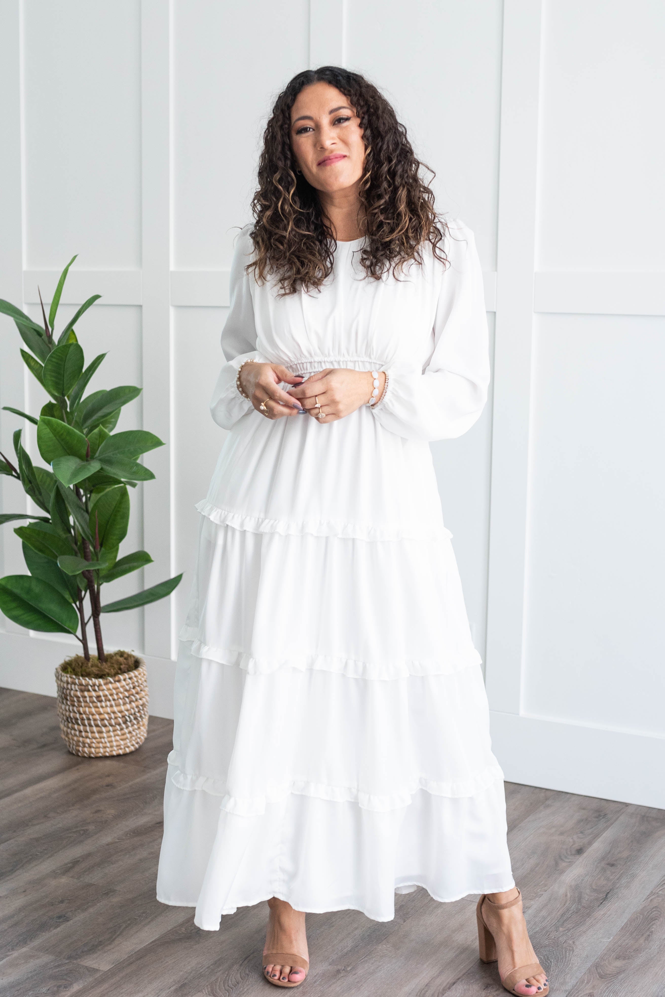 Evelina White Tiered Dress