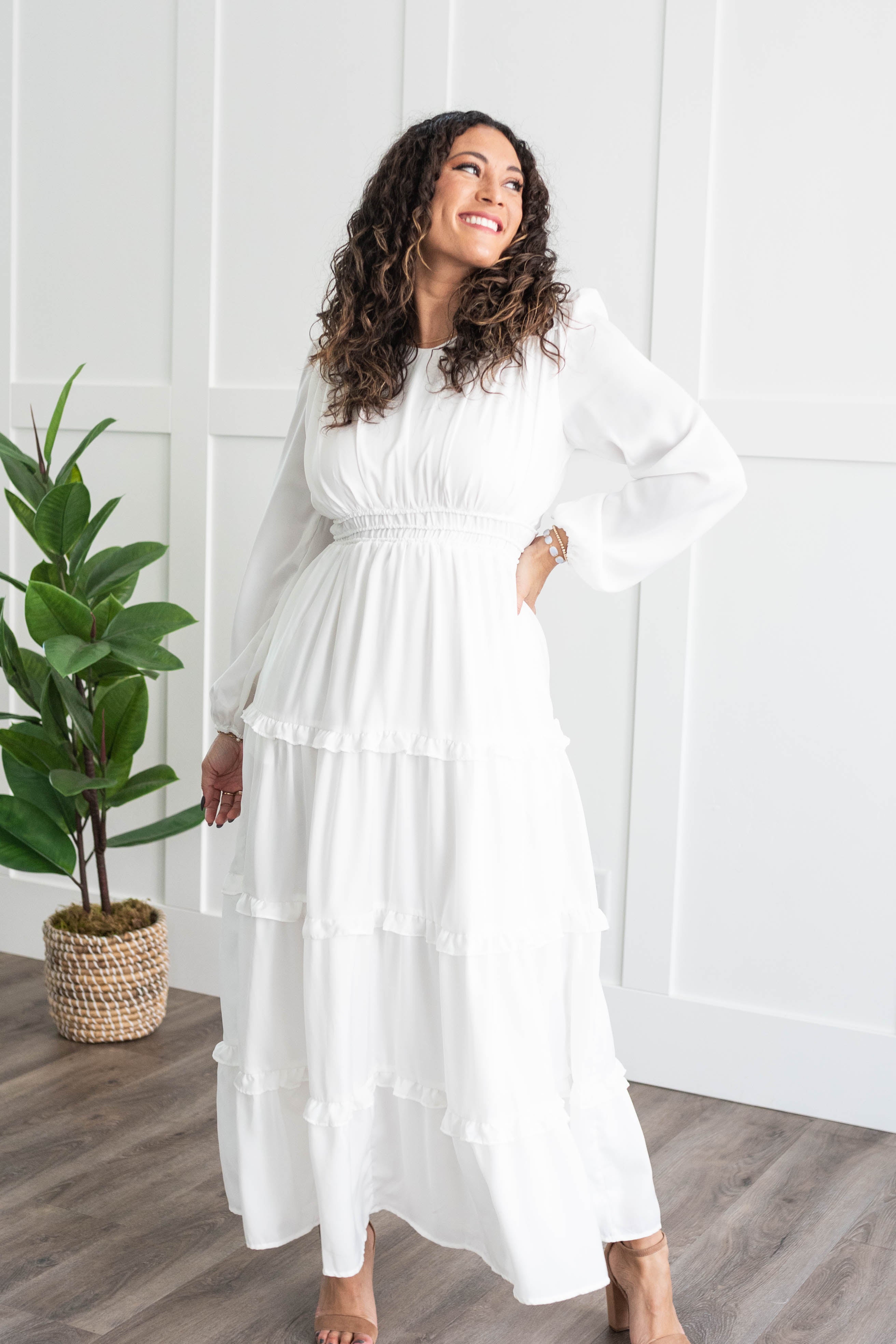 Evelina White Tiered Dress