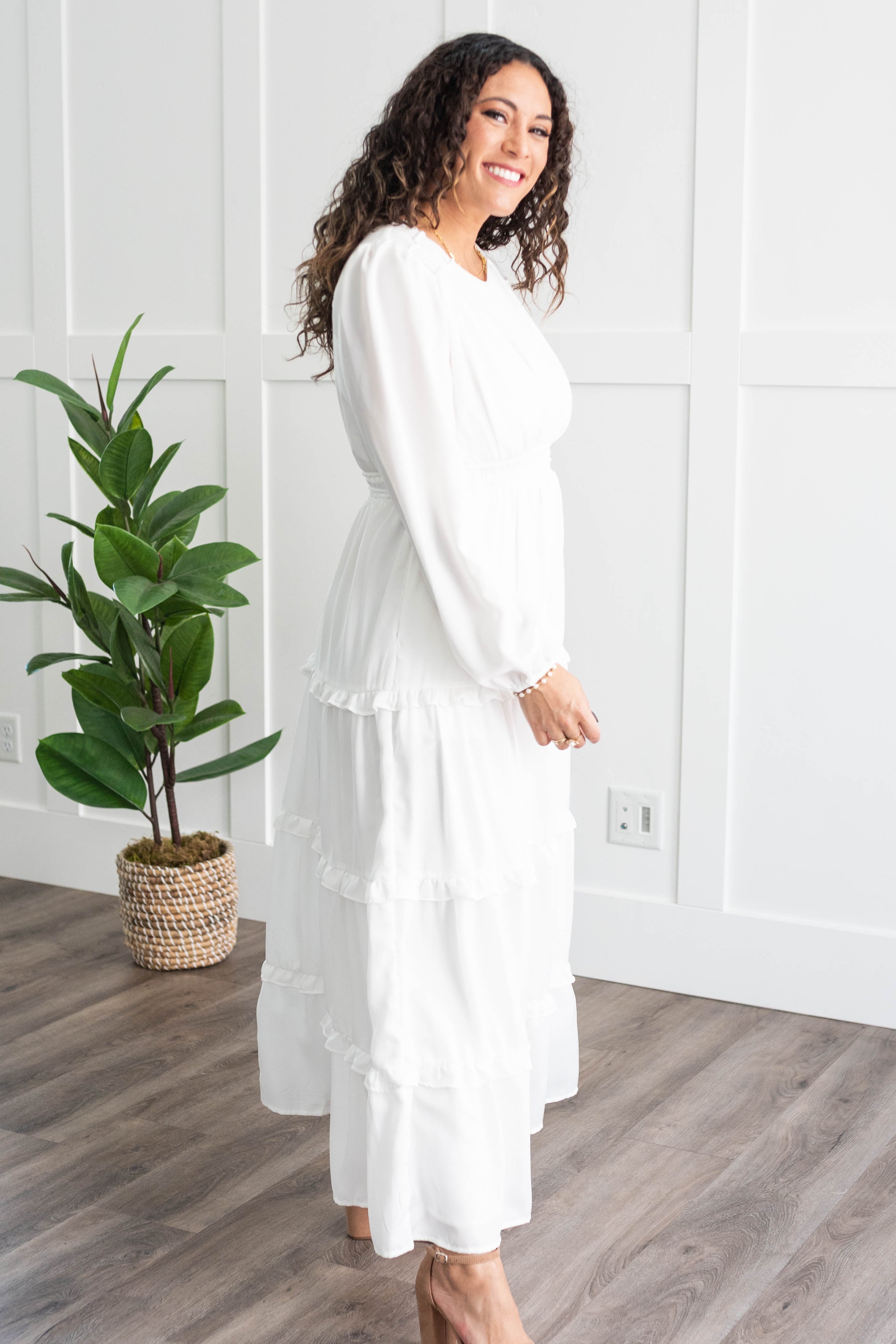 Evelina White Tiered Dress