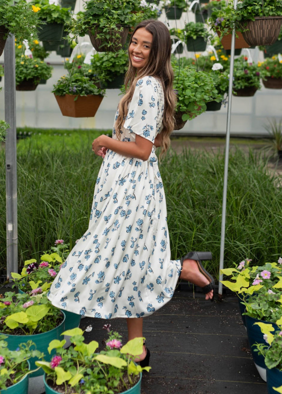 Evelyn Blue Floral Dress