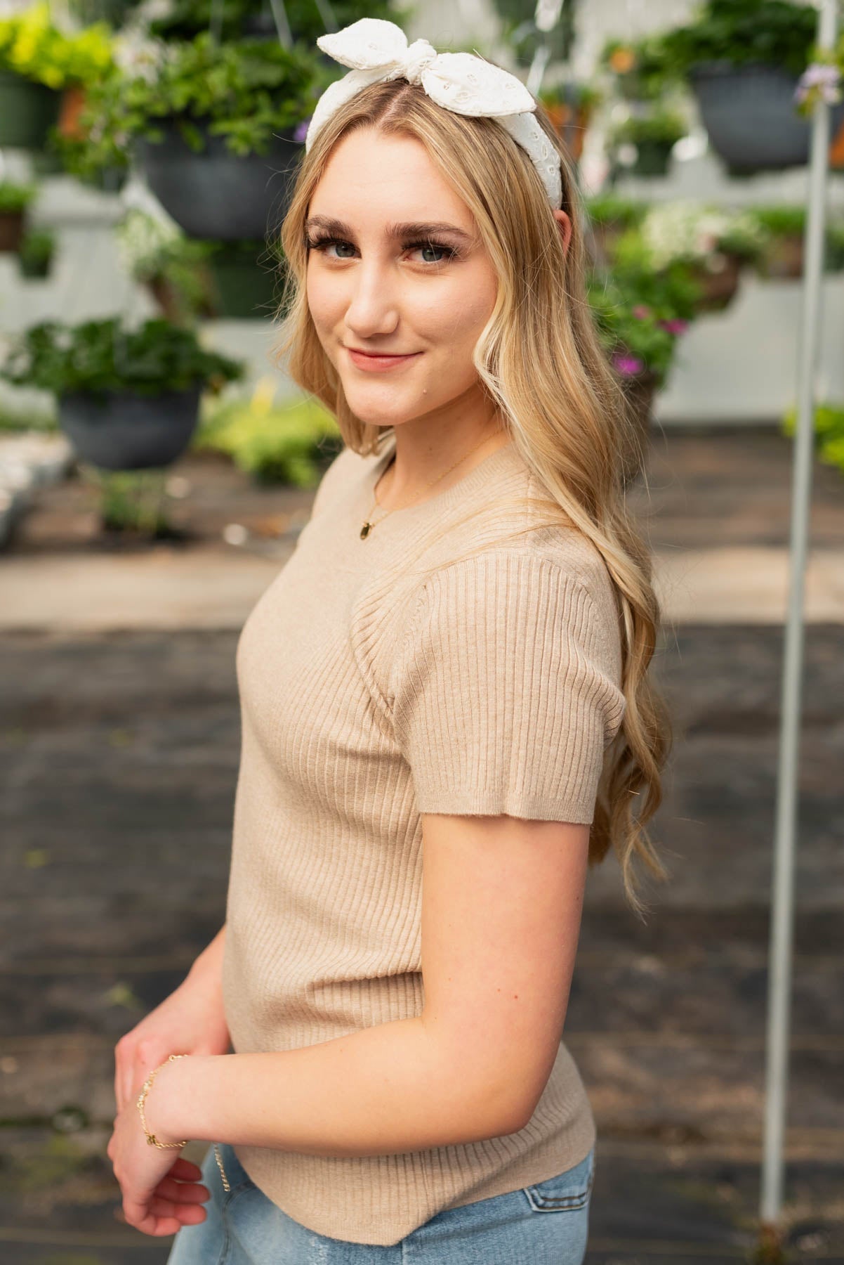 Everette Taupe Rib-Knit Top