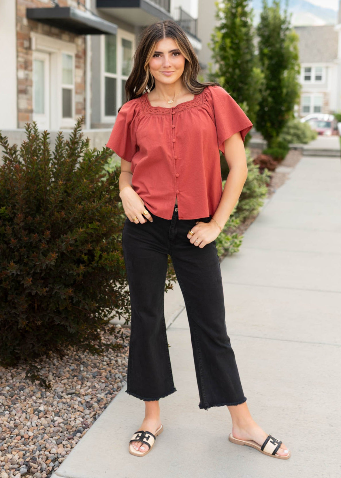 Evianna Terracotta Square Neck Top