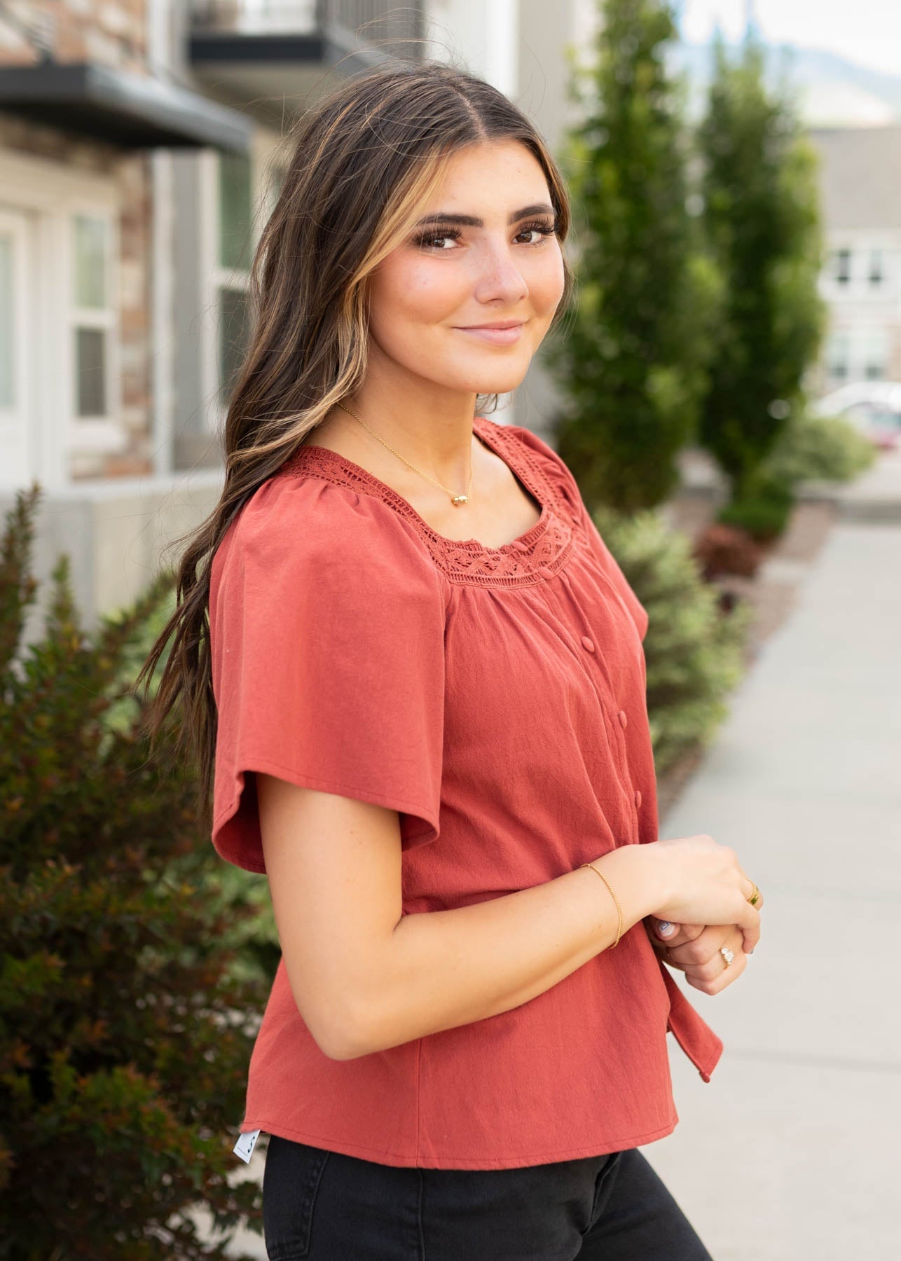 Evianna Terracotta Square Neck Top