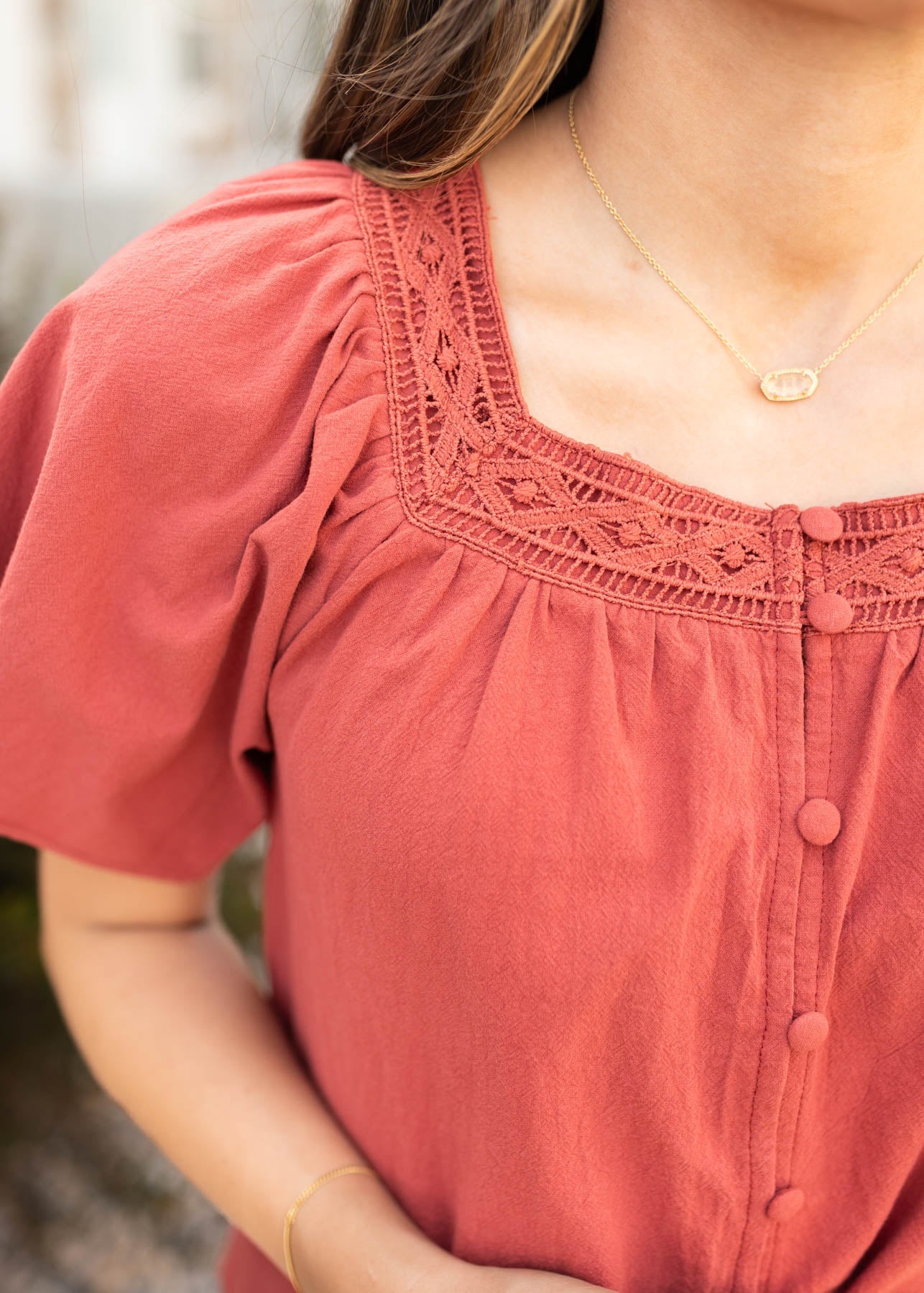 Evianna Terracotta Square Neck Top