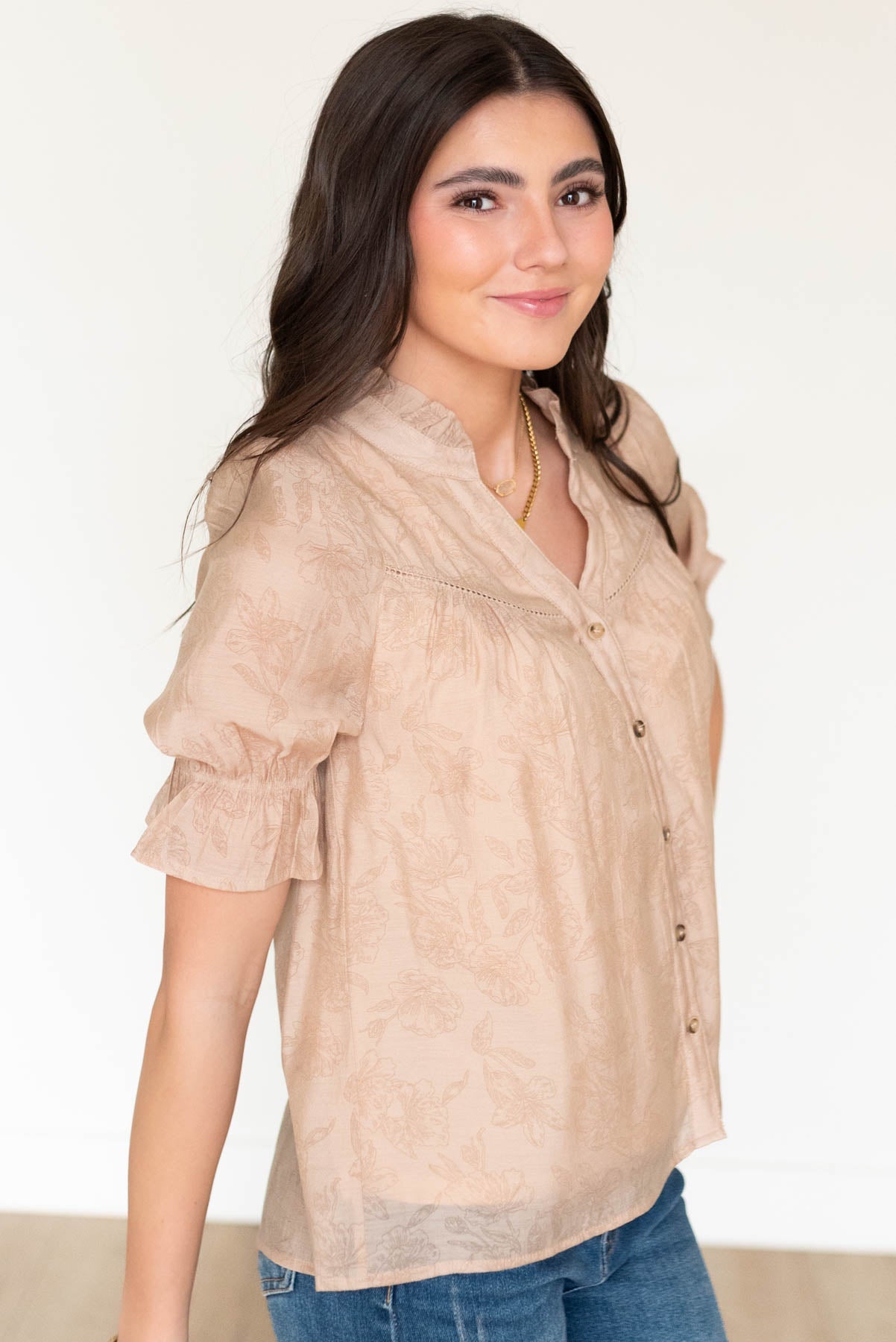 Evonne Taupe Floral Blouse
