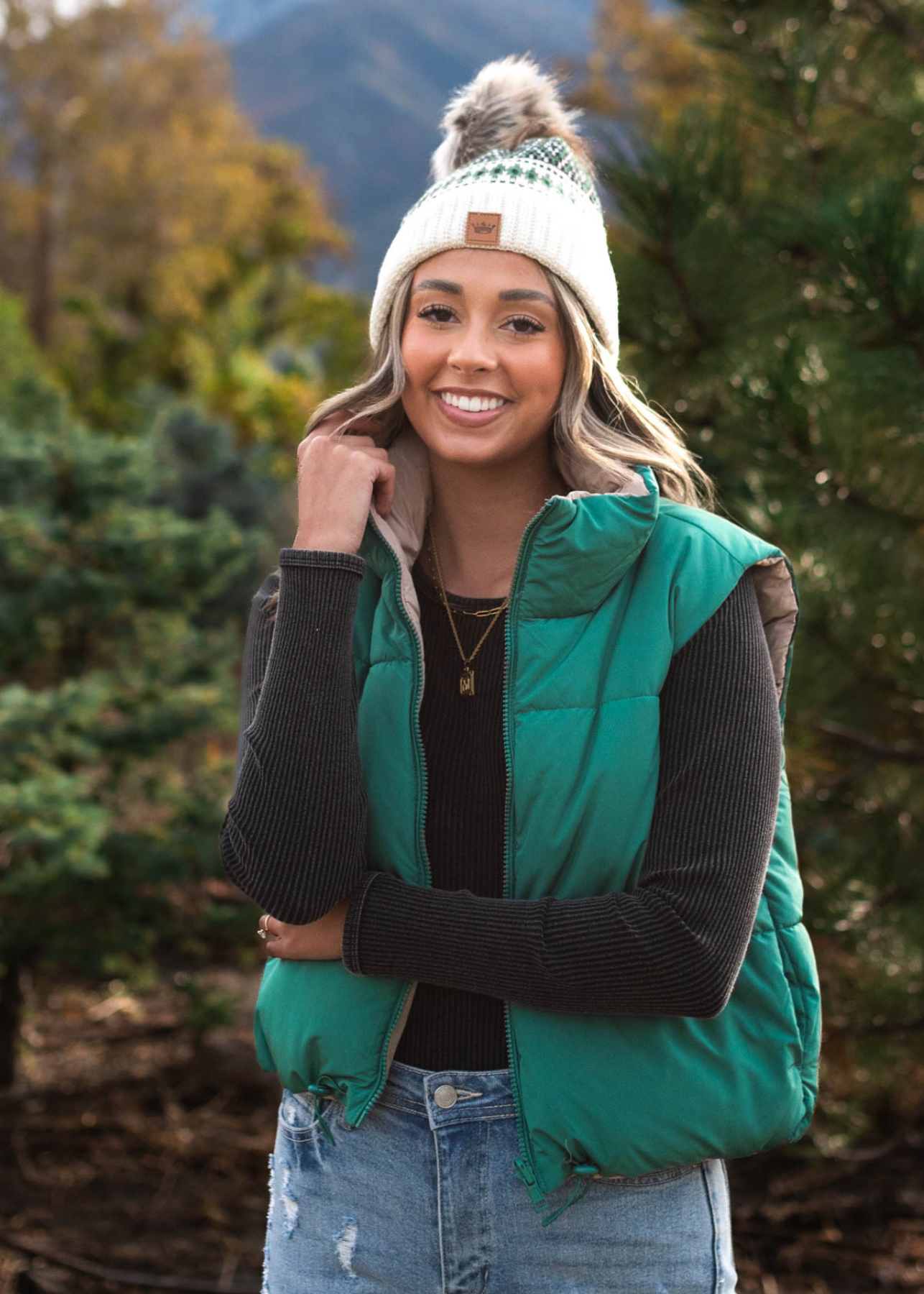 Evy Green Reversible Puff Vest