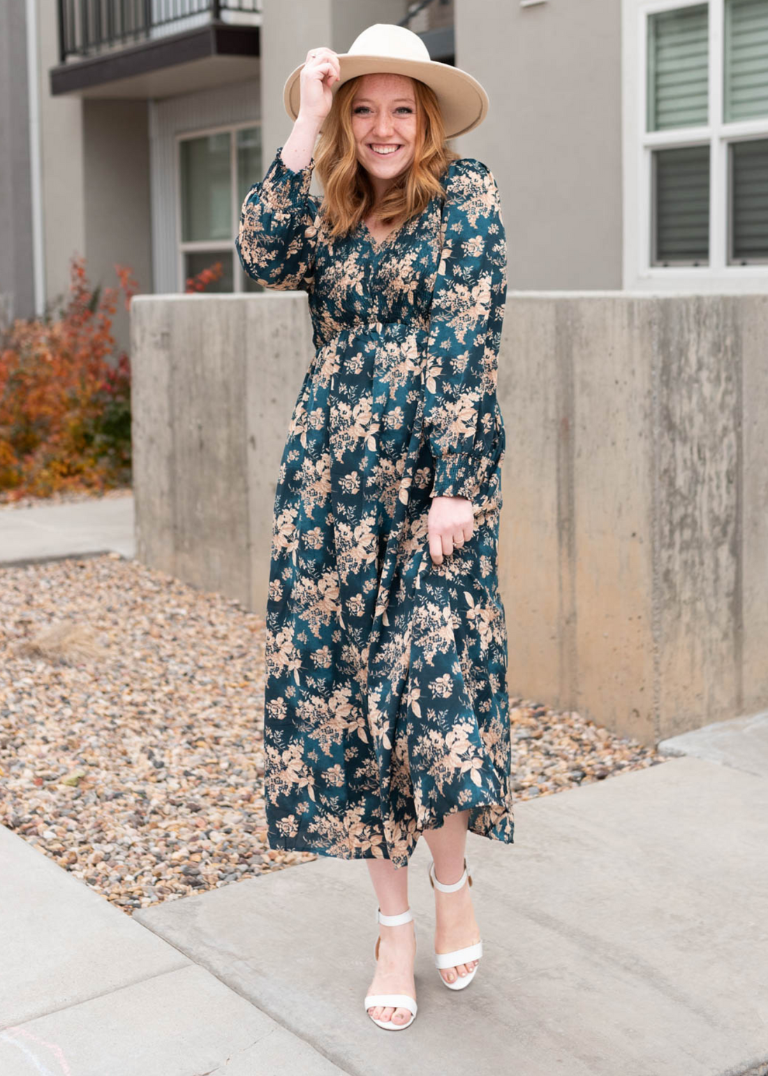 Faye Teal Satin Floral Dress