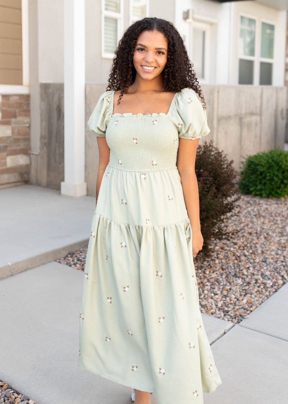 Fleur Olive Puff Sleeve Dress