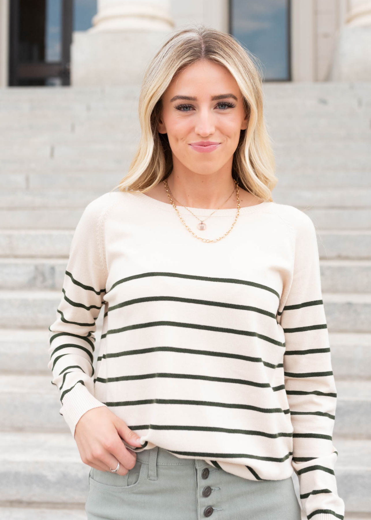 Frances Green Stripe Long Sleeve Top