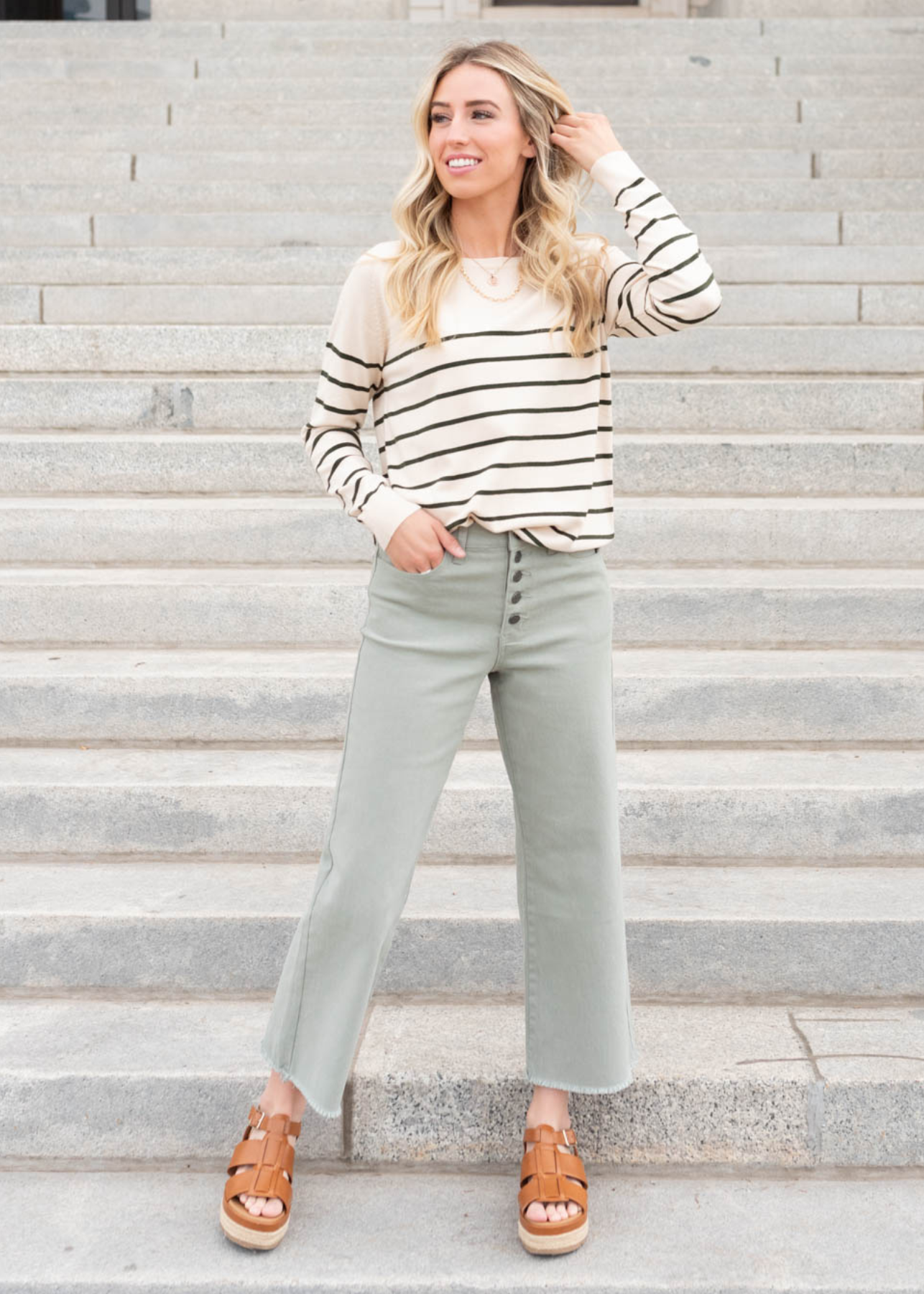 Frances Green Stripe Long Sleeve Top