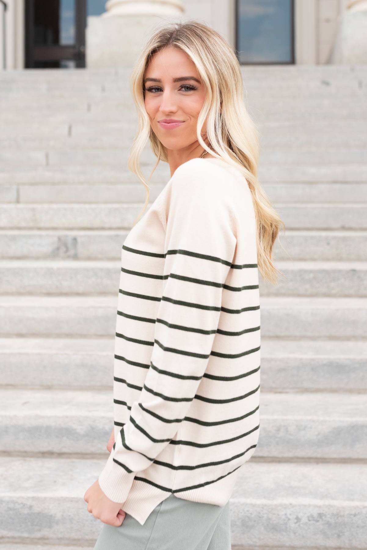 Frances Green Stripe Long Sleeve Top