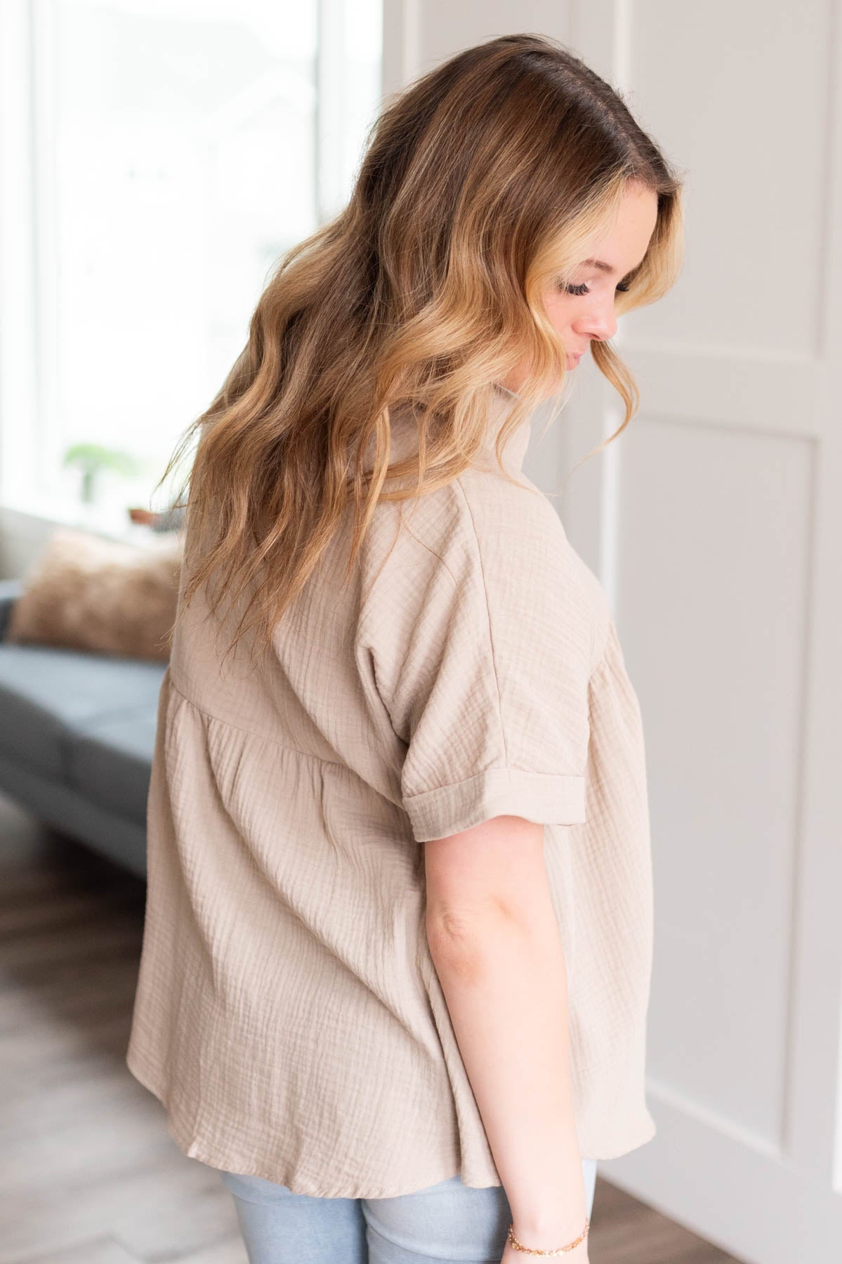 Gabi Taupe Button Down Top