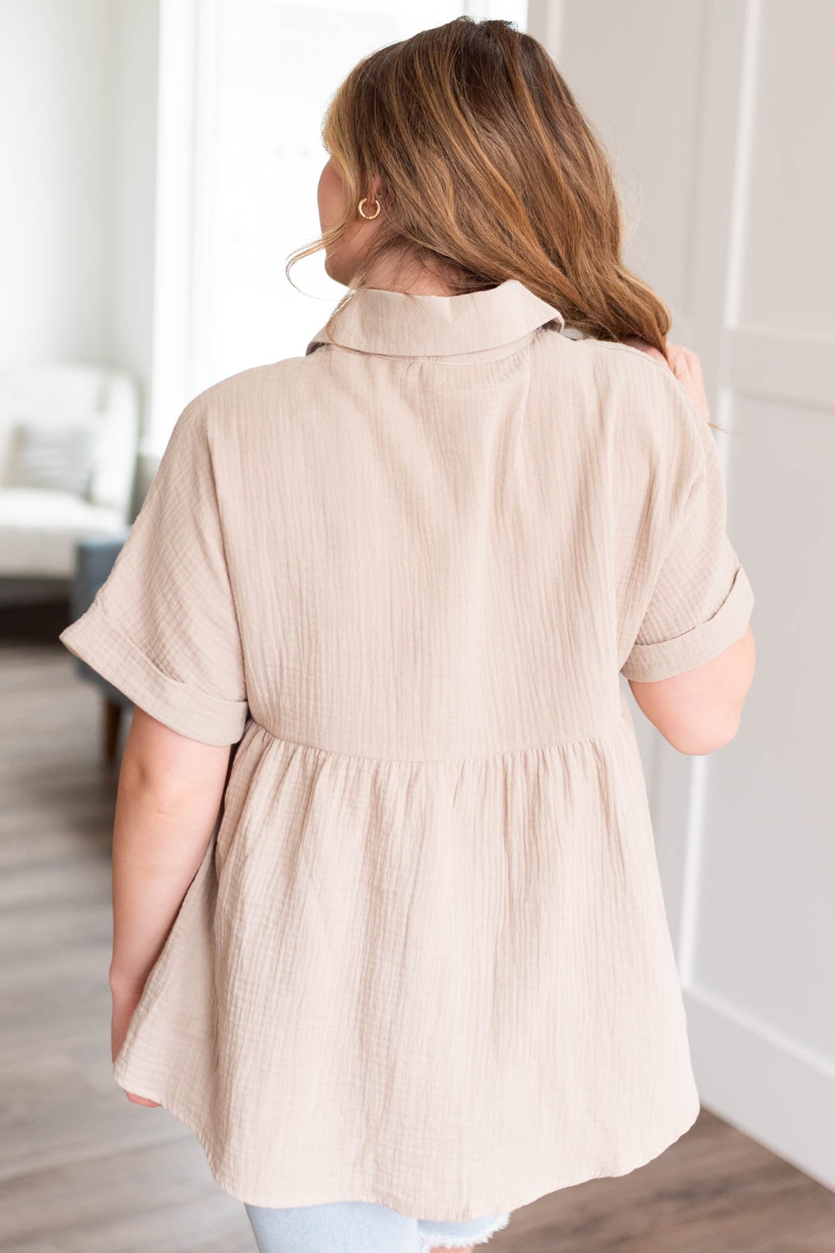 Gabi Taupe Button Down Top