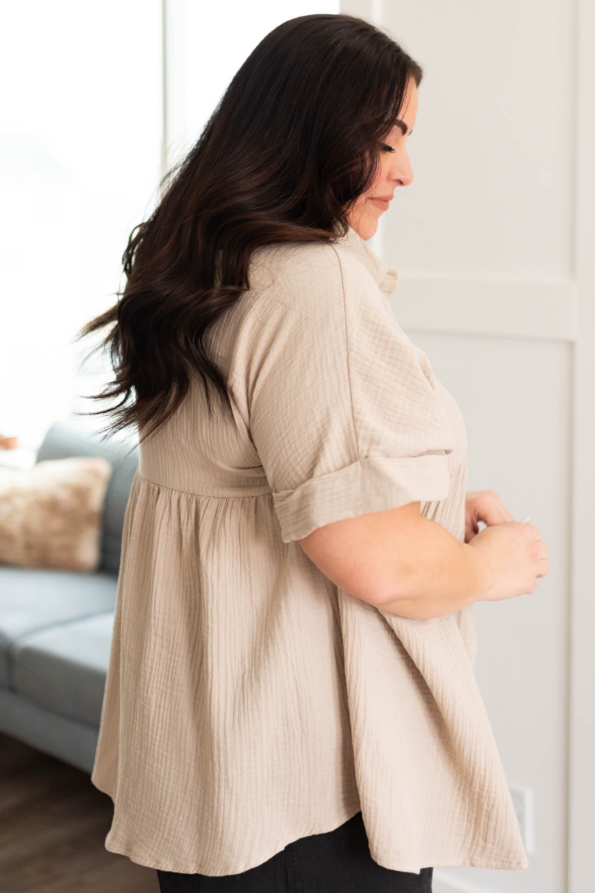 Gabi Taupe Button Down Top