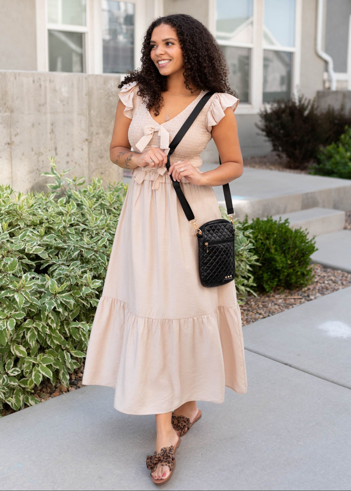 Gabrielle Light Beige Bow Dress