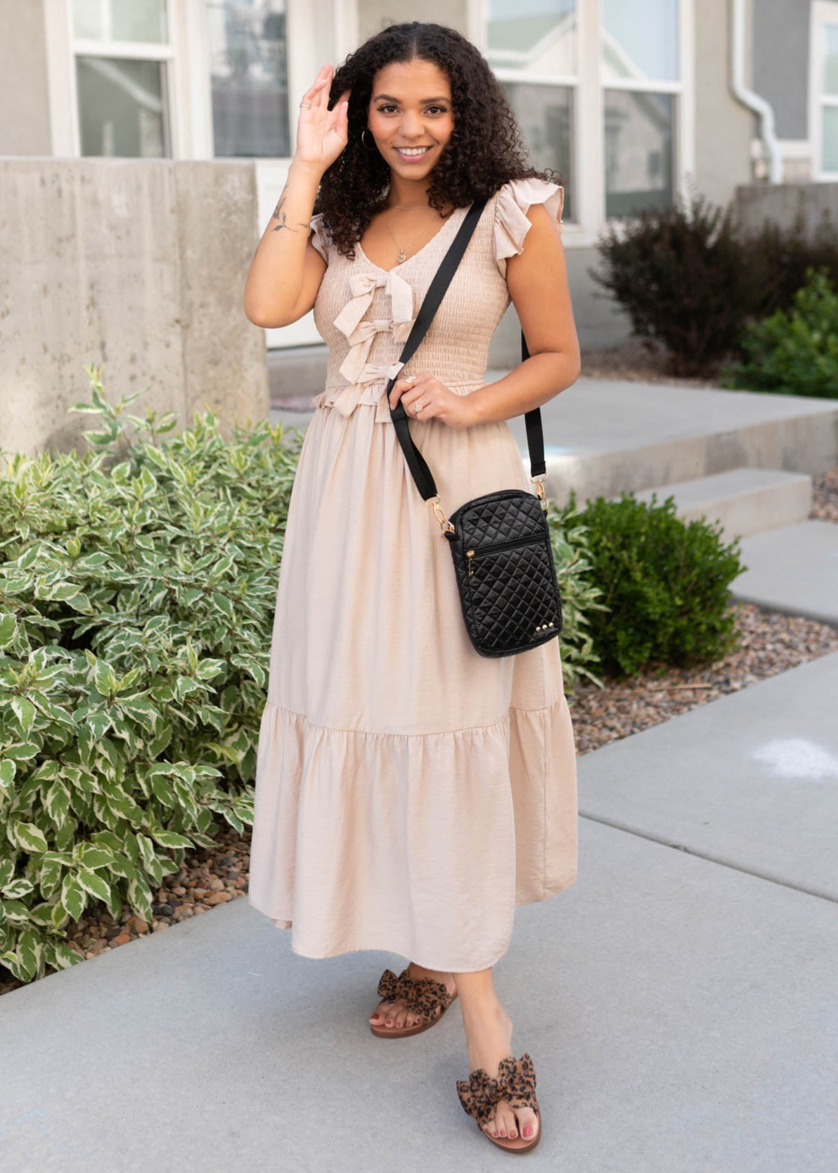 Gabrielle Light Beige Bow Dress