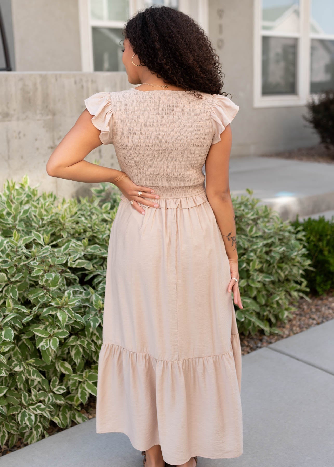 Gabrielle Light Beige Bow Dress