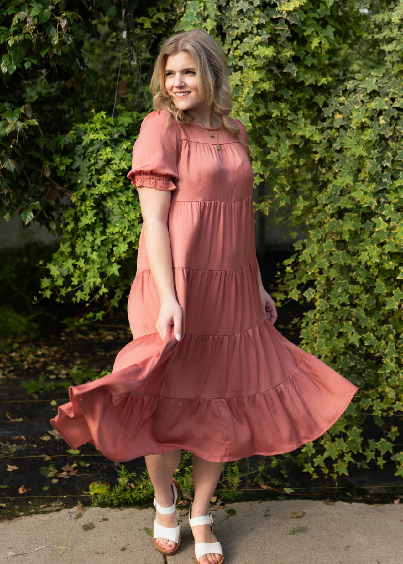 Gaylene Clay Satin Tiered Dress