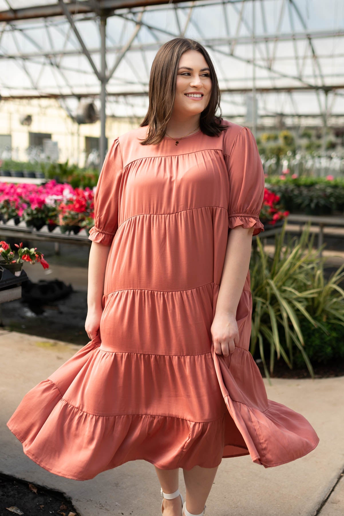 Gaylene Clay Satin Tiered Dress