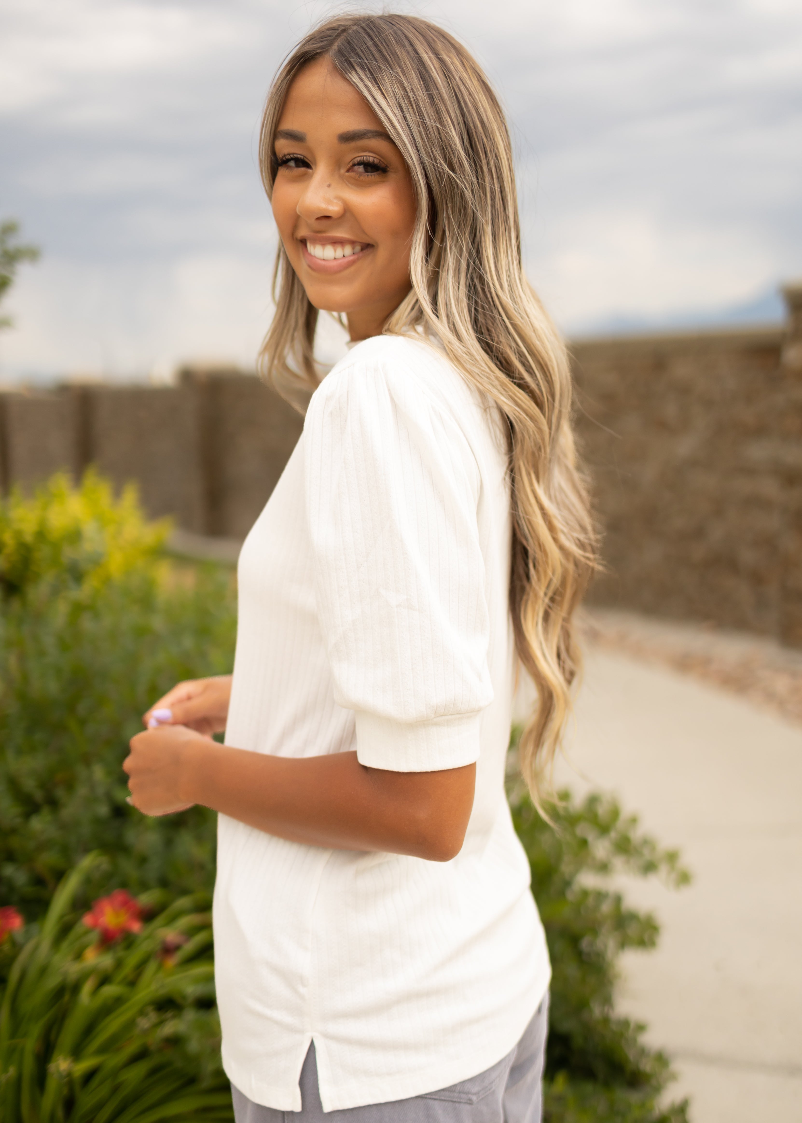 Genesie Off White Textured Top