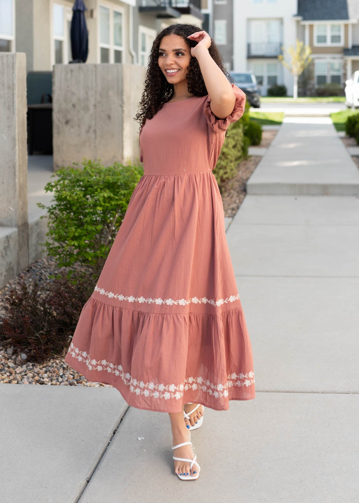 Genevieve Dark Rose Embroidered Dress