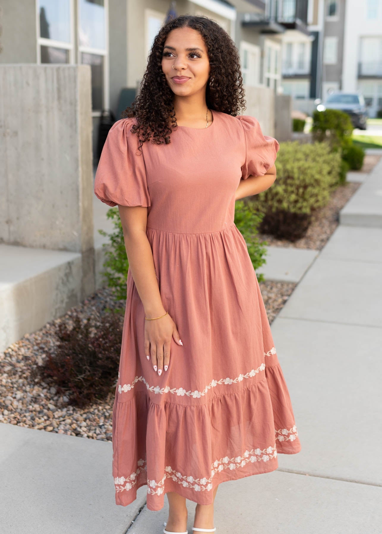 Genevieve Dark Rose Embroidered Dress