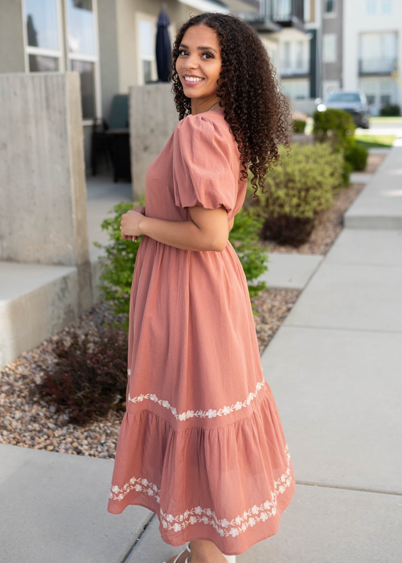 Genevieve Dark Rose Embroidered Dress