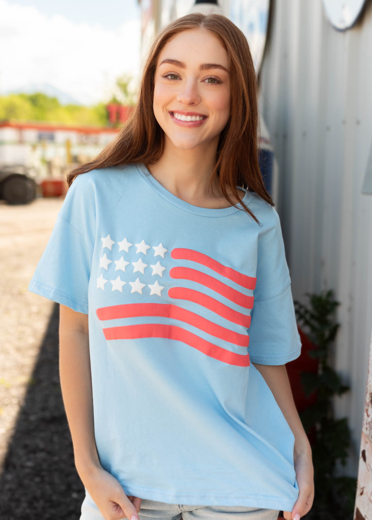 Georgie Light Blue American Flag Top