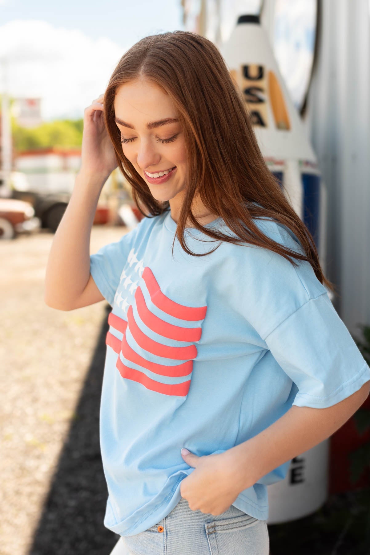 Georgie Light Blue American Flag Top