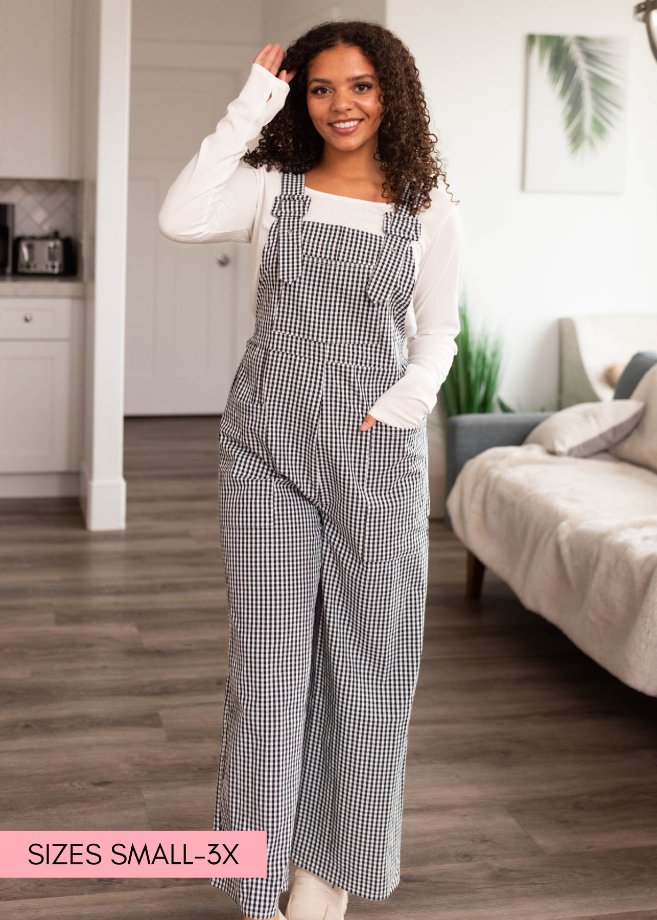 Gianna Black Gingham Overalls
