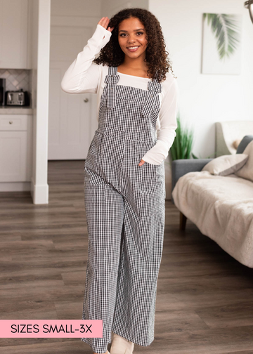 Gianna Black Gingham Overalls