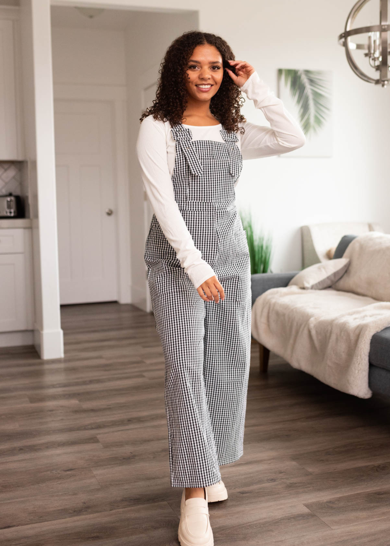 Gianna Black Gingham Overalls