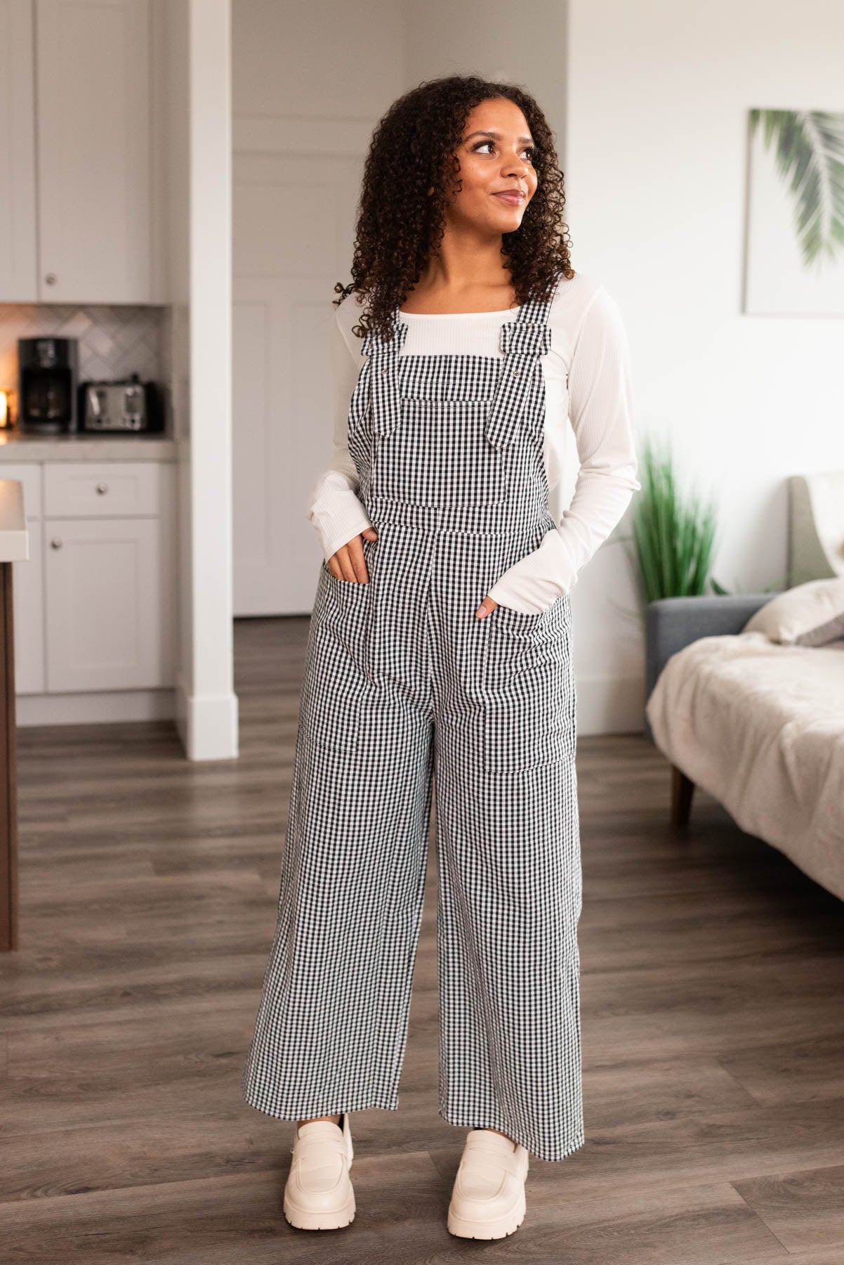 Gianna Black Gingham Overalls