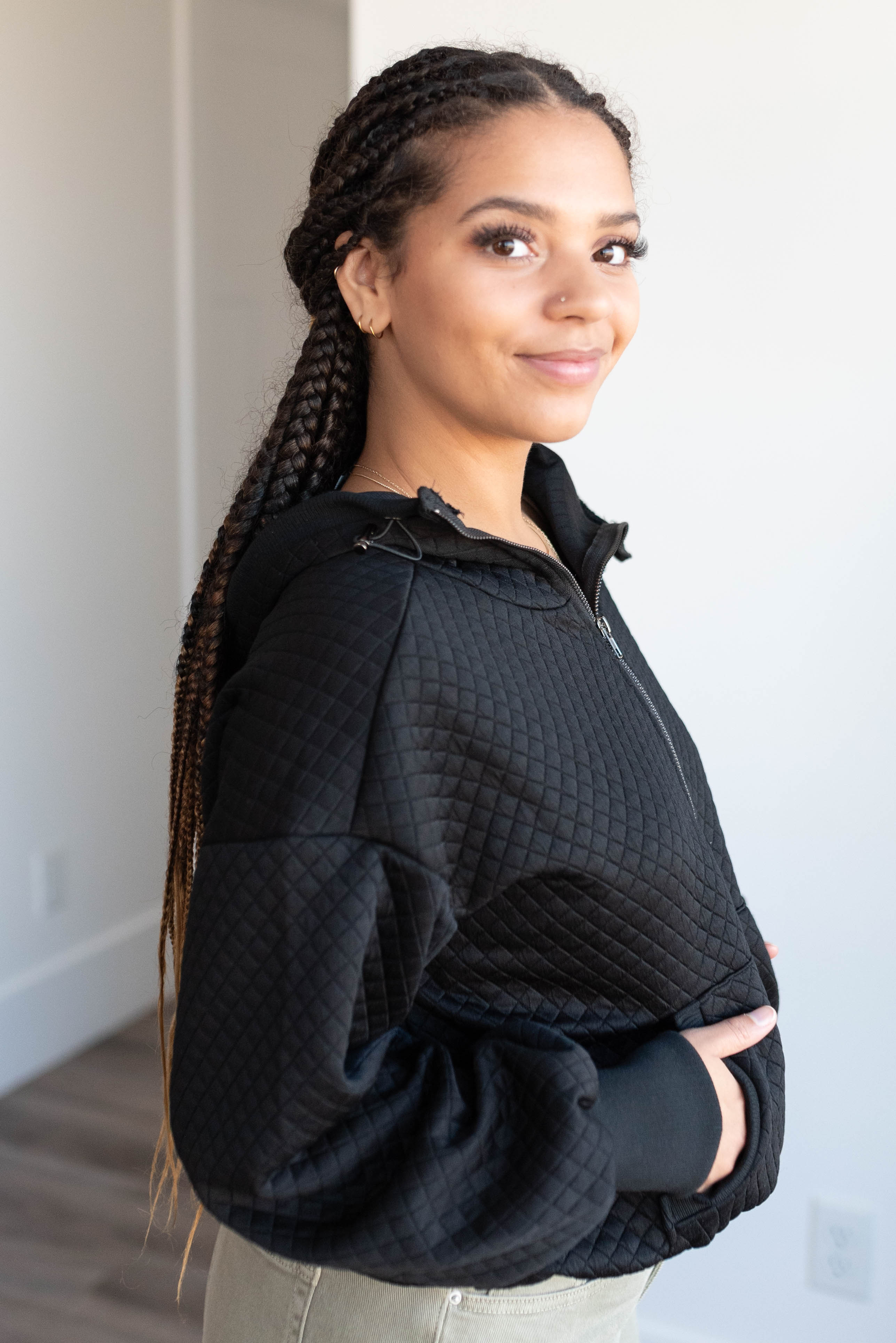 Gina Black Quilted Half Zip Pullover