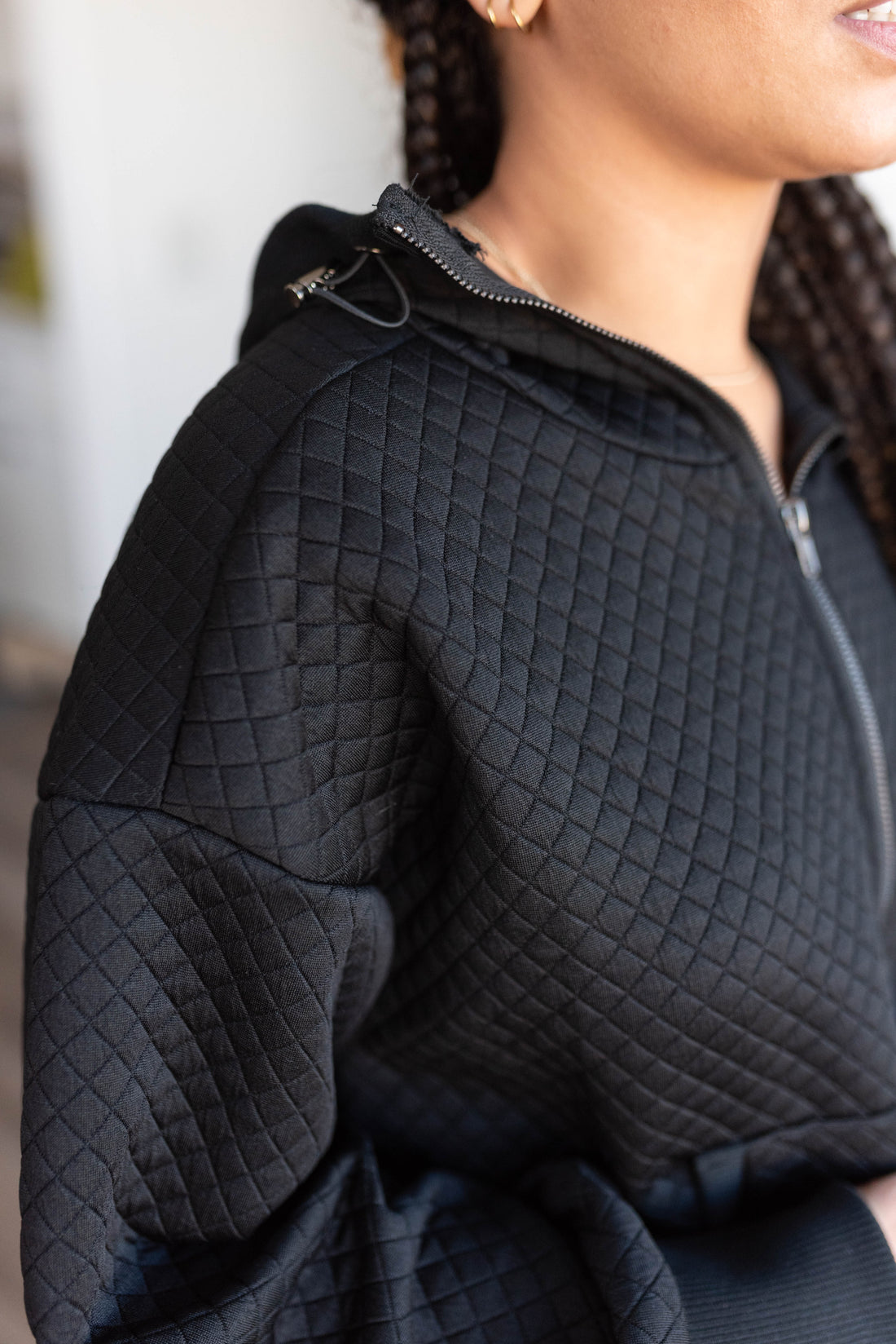 Gina Black Quilted Half Zip Pullover