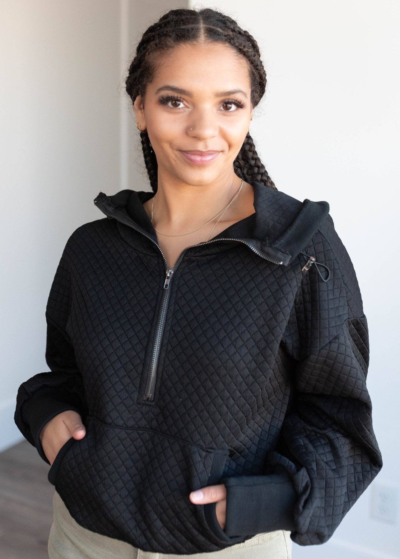 Gina Black Quilted Half Zip Pullover