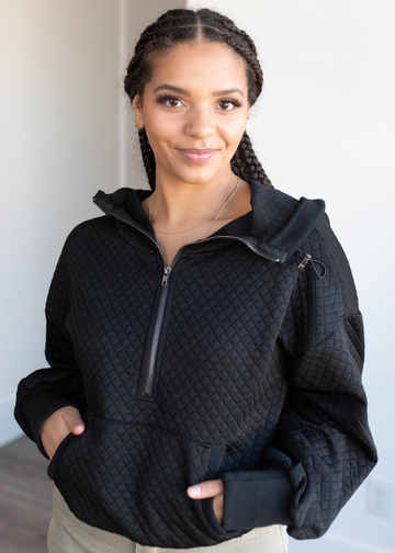Gina Black Quilted Half Zip Pullover