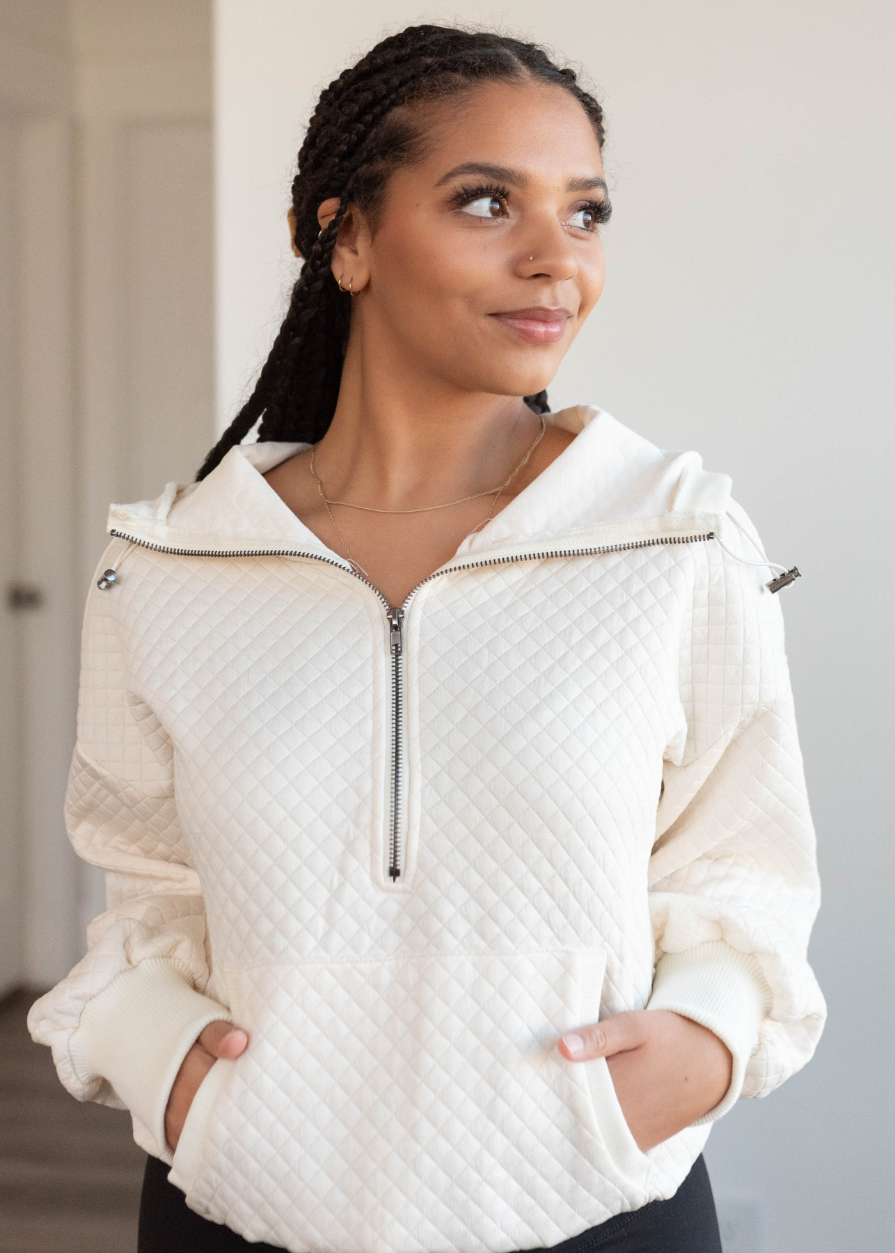 Gina Cream Quilted Half Zip Pullover